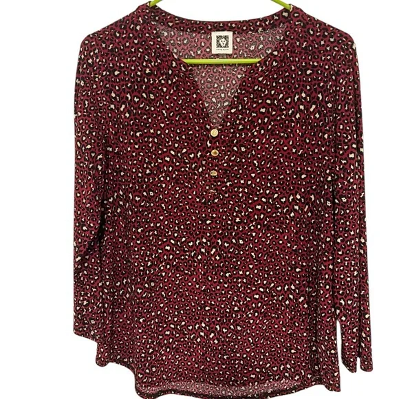 ANNE KLEIN ANIMAL PRINT BURGUNDY BLOUSE - Picture 1 of 5